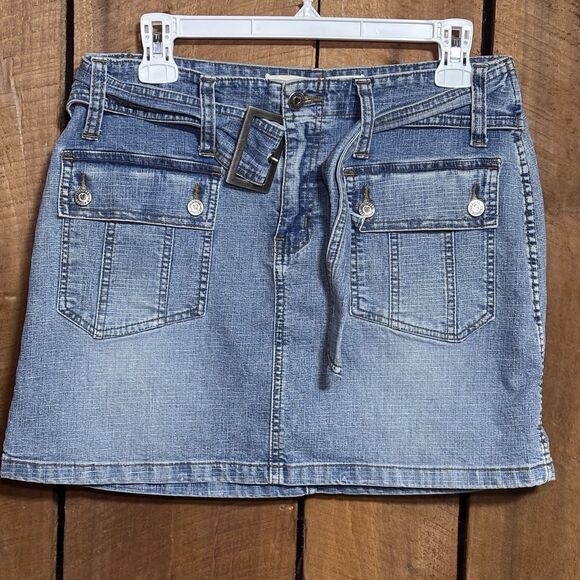 Joe Boxer Light Denim Buckle Belt Pocket Detail Y2K Mini Skirt size 11 - Picture 1 of 9
